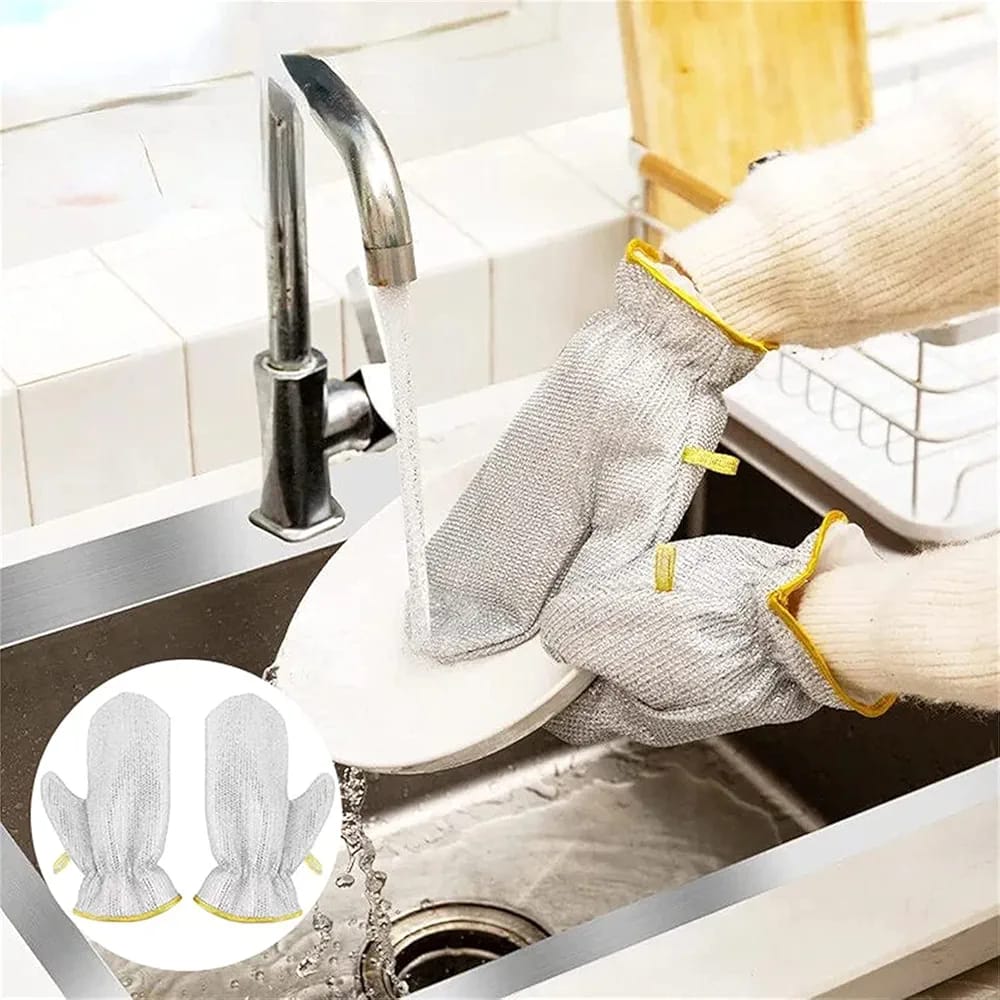 Reusable Non-Scratch Wire Hand Gloves, Ideal for Washing Dishes, Multipurpose Cleaning, Wet and Dry, Stainless Steel Scrubber, Dishwashing Gloves, Machine Washable (Hand Gloves, 2)